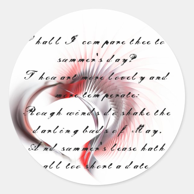 Sticker Rond Coeur métallique avec sonnet de Shakespeare 18 (Devant)