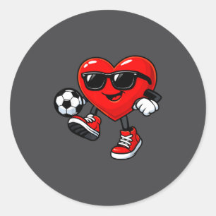 Sticker Rond Coeur Mignon Jouant au Football à la Saint-Valenti