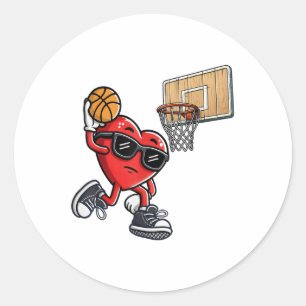 Sticker Rond Coeur mignon Jouer Basket Valentines Jour Baske