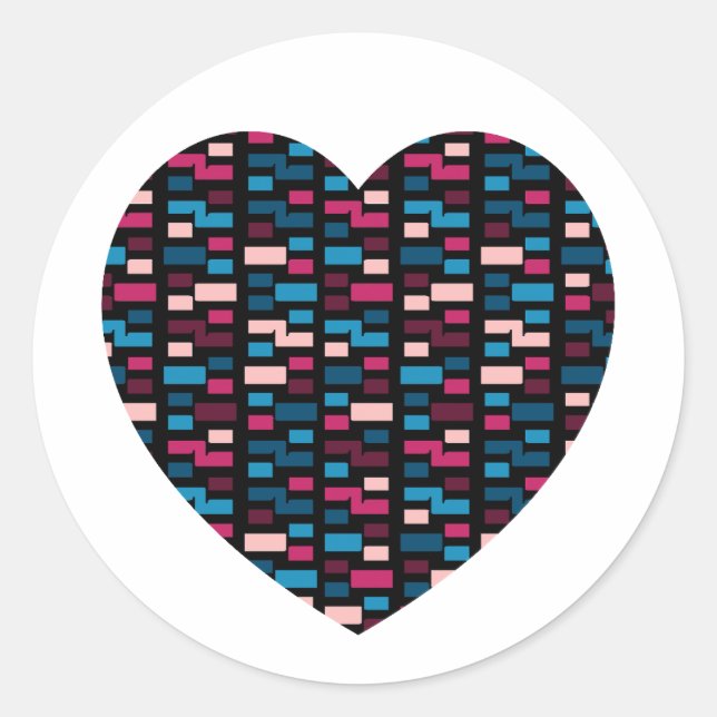 Sticker Rond Coeur Motif de style Gras Bleu et Rose (Devant)