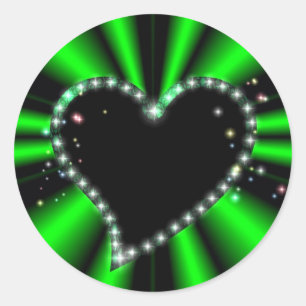 Sticker Rond Coeur noir avec étoiles sur arc-en-ciel vert