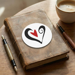 Sticker Rond Coeur Noir Et Rouge