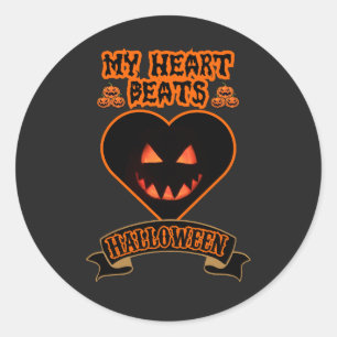 Sticker Rond Coeur noir Halloween Citrouille mal visage Éffraya