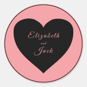 Sticker Rond Coeur noir sur Arrière - plan rose