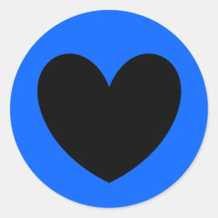 Sticker Rond Coeur noir sur bleu