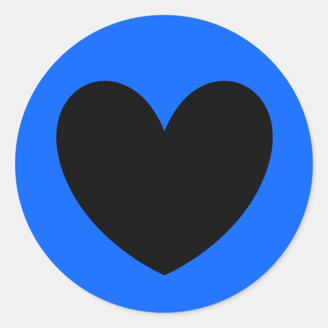 Sticker Rond Coeur noir sur bleu (Devant)