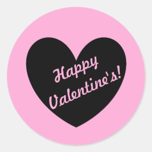 Sticker Rond Coeur noir sur coton bonbon rose