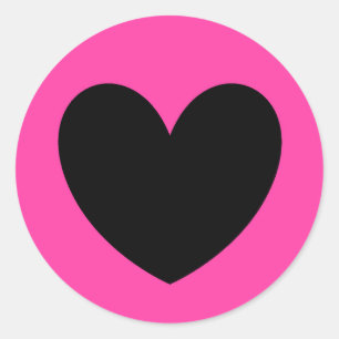 Sticker Rond Coeur noir sur rose fuchsia