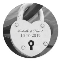 Coeur personnalisé serrure mariage date autocollan