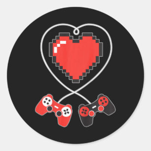 Sticker Rond Coeur Pixel Art jeu vidéo Contrôleur Valentines D