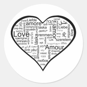 Sticker Rond Coeur plein d'amour dans différentes langues