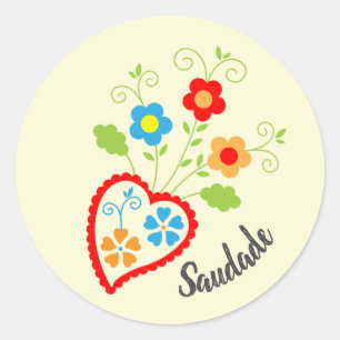 Sticker Rond Coeur populaire portugais avec mot saudade