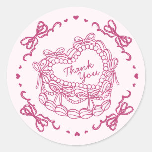Sticker Rond Cœur Rétro Rose Coquette Merci Gâteau