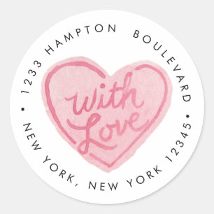 Sticker Rond Coeur rose avec l'adresse de retour d'amour