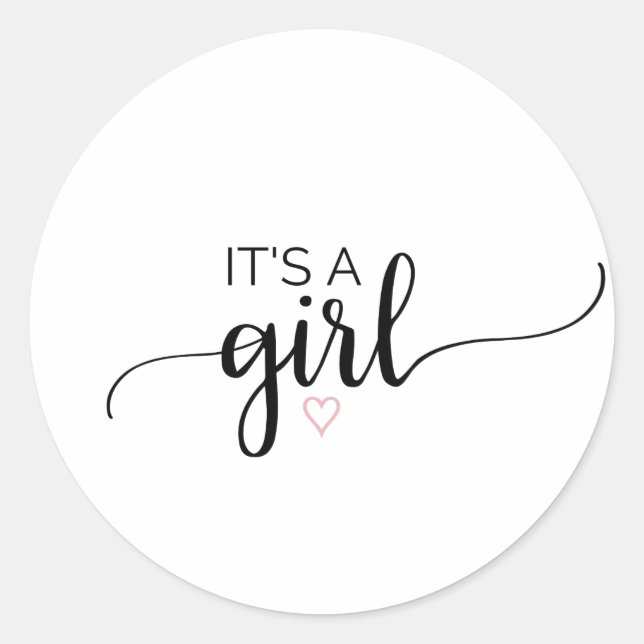 Sticker Rond Coeur rose | Calligraphie noire C'est une fille pr (Devant)