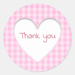 Sticker Rond Coeur rose En vichy