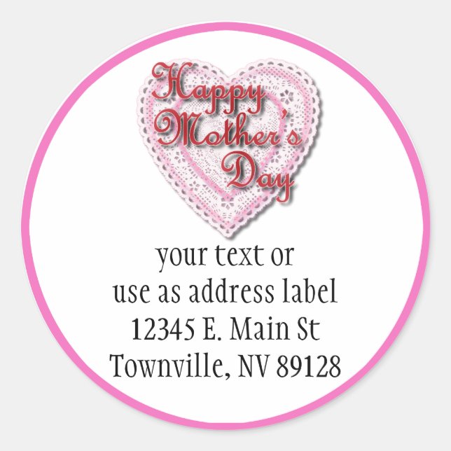 Sticker Rond Coeur rose lacé pour la fête des mères (Devant)