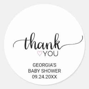 Sticker Rond Coeur rose  Merci de calligraphie noir Faveur