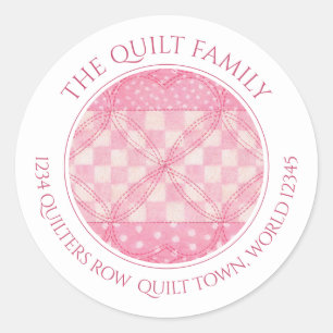 Sticker Rond COEUR ROSE QUILT Petits joints d'adresse ronde