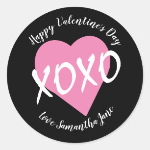 Sticker Rond Coeur rose XOXO Saint Valentin Noir moderne