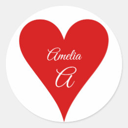 Sticker Rond Cœur Rouge Amour Saint-Valentin Nom & Monogramme