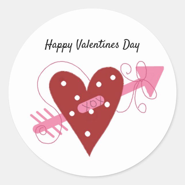 Sticker Rond Coeur rouge avec flèche Valentines (Devant)