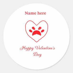 Sticker Rond Cœur rouge chien chat patte joyeux saint-valentin 