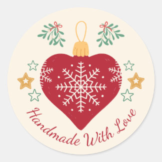 Sticker Rond Cœur rouge de Noël et des Fêtes fait main avec amo