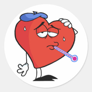 Sticker Rond Coeur rouge en difficulté avec un thermomètre dans