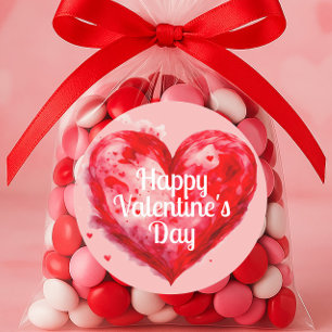 Sticker Rond Cœur rouge rose Joyuse Saint-Valentin