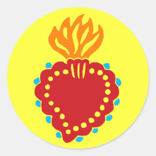 Sticker Rond Coeur sacré de l'art populaire mexicain