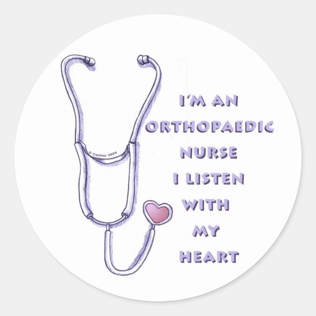 Sticker Rond Coeur stéthoscope Infirmière orthopédique (Devant)