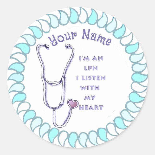 Sticker Rond Coeur stéthoscope LPN Infirmière (Devant)