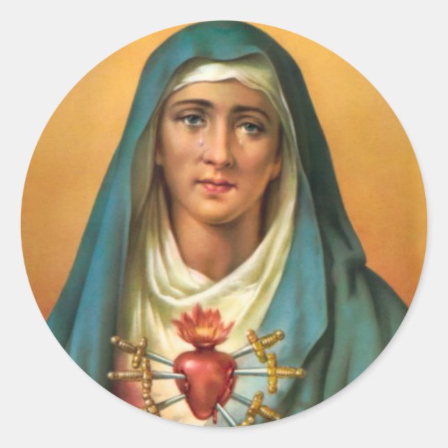 Sticker Rond Coeur triste et immaculé de la Vierge Marie (Devant)