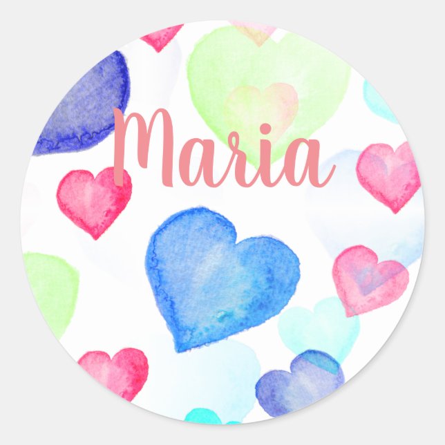 Sticker Rond Coeurs aquarelle (Devant)