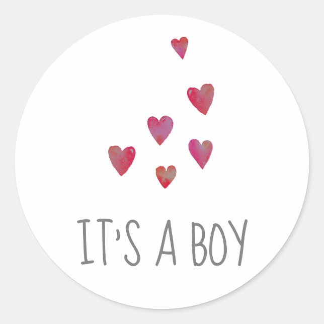 Sticker Rond Cœurs aquarelle | C'est un garçon Baby Shower Roug (Devant)