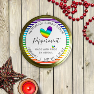 Sticker Rond Coeurs arc-en-ciel et rayures Sugar Scrub