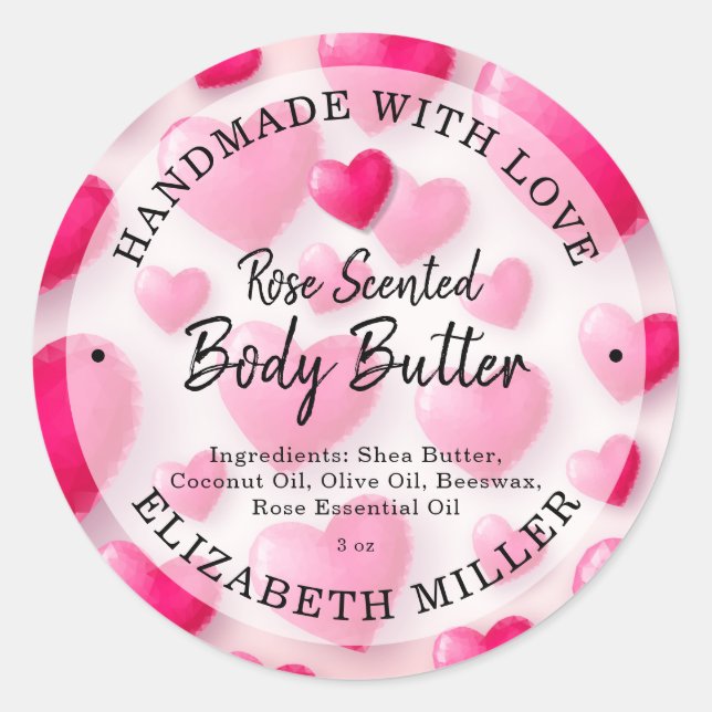 Sticker Rond Coeurs artisanaux avec amour (Devant)