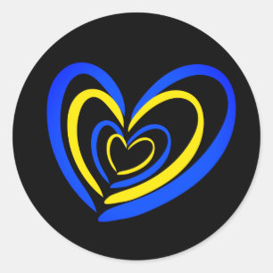 Sticker Rond Coeurs bleus et jaunes sur Inspirations d'Ukraine