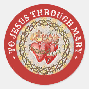 Sticker Rond Coeurs catholiques de Jésus Vierge Marie Cla relig