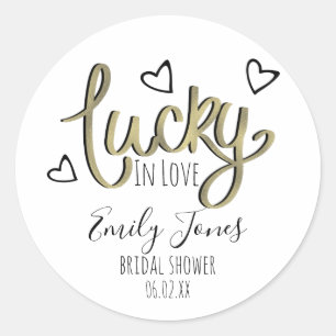 Sticker Rond Cœurs Chanceux en Amour Shower de Mariage