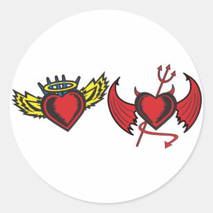 Sticker Rond Coeurs d'ange et de diable