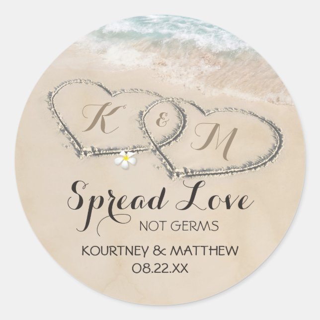 Sticker Rond Coeurs dans Sable Sanitizer Mariage Favoriser (Devant)