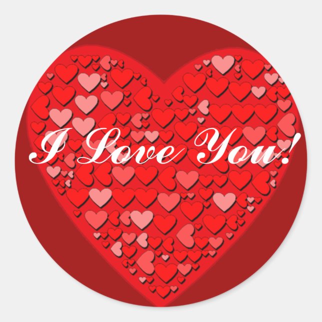 Sticker Rond Coeurs dans un coeur avec texte personnalisé (Devant)