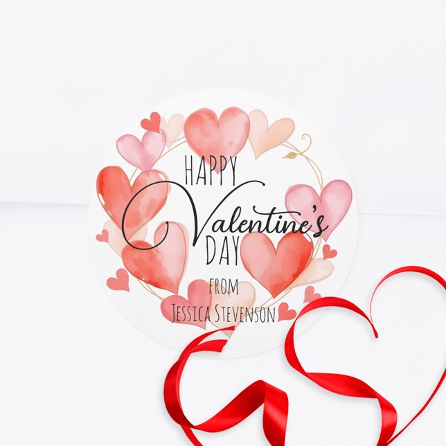 Sticker Rond Coeurs d'aquarelle rouge et rose Saint-Valentin (Créateur téléchargé)