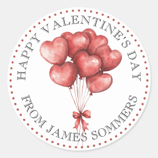 Sticker Rond Coeurs d'aquarelle rouge Heureuse Sainte-Valentin  (Devant)