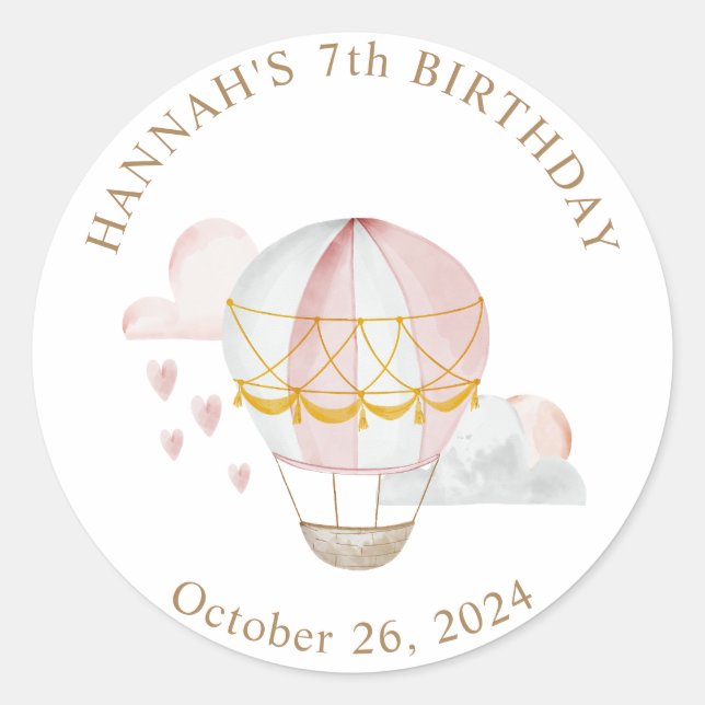 Sticker Rond Coeurs de ballon à air chaud Anniversaire Classic  (Devant)
