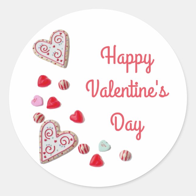 Sticker Rond Coeurs de bonbons Joyeux Valentin (Devant)