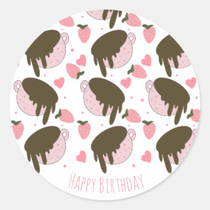 Sticker Rond Cœurs de café mignons au chocolat et aux fraises d