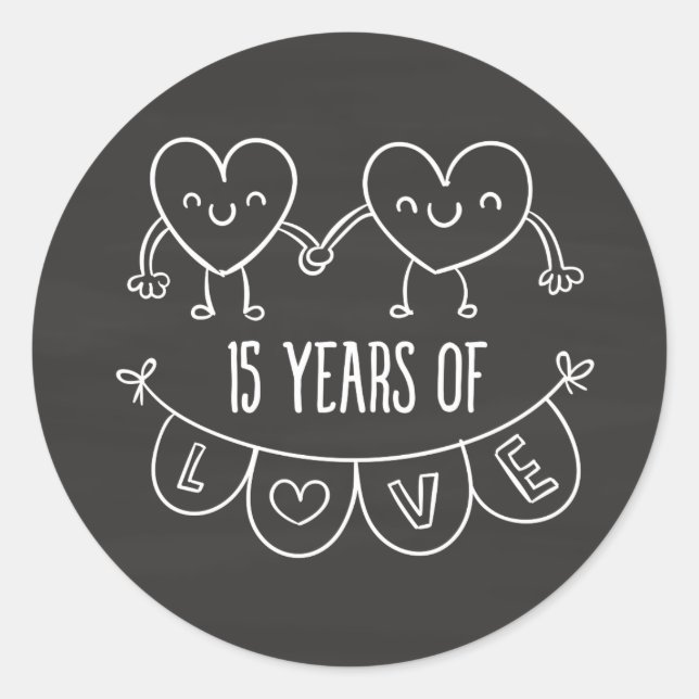 Sticker Rond Coeurs de calèche-cadeaux du 15e anniversaire (Devant)